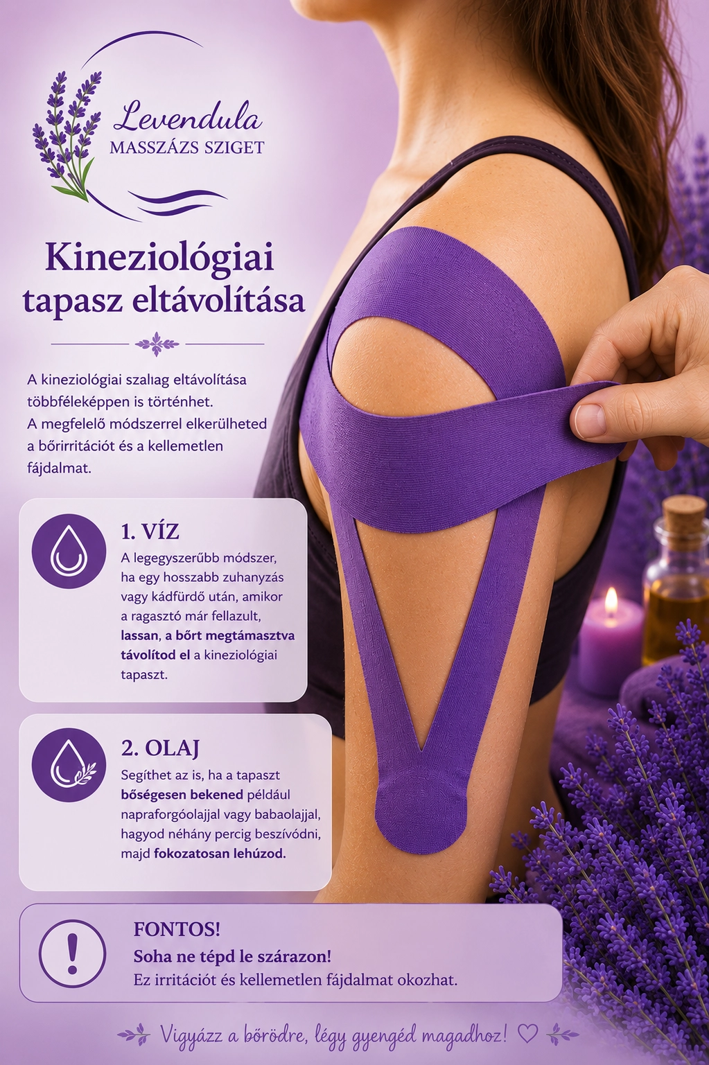 Kineziológiai tapasz óvatos eltávolítása